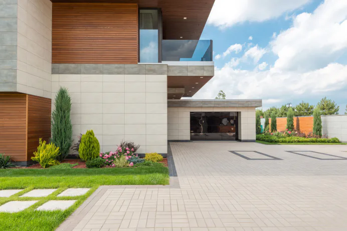 Paver driveway with a clean banded border